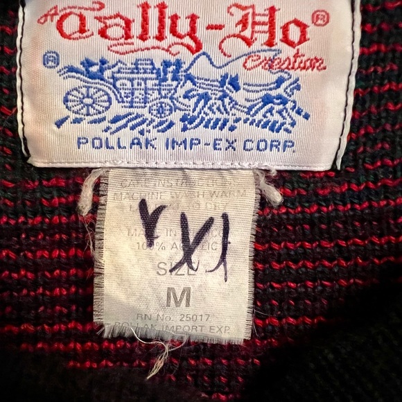 Vintage Tally Ho Sweater Women's Medium Cardigan Green Blue Red Plaid Pockets - Picture 4 of 4